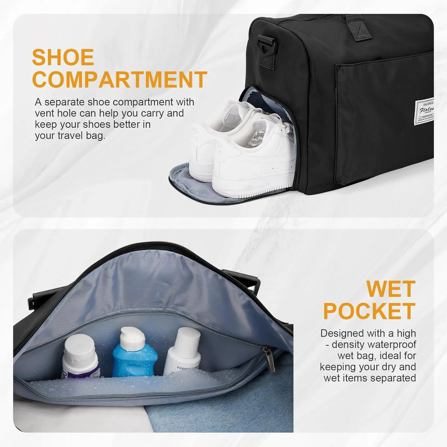 Travel Duffle Bag, Weekender Bag Women Mens Sports Gym Bag with Shoes Compartment and Wet Pocket, Travel Bag for Airplane Waterproof Overnight Bag Carry On Tote Bags Hospital Holdalls Luggage
