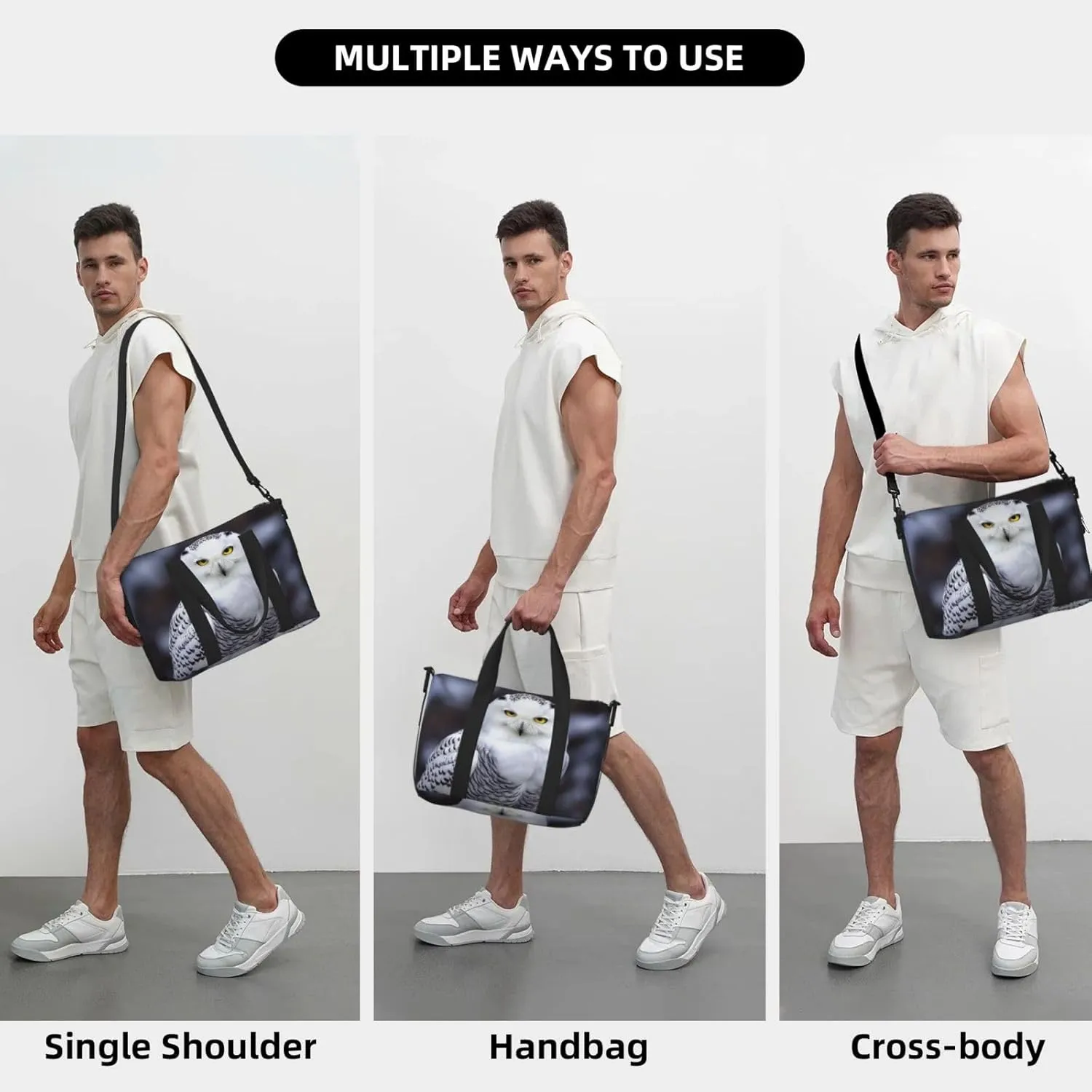 Travel Duffle Bag Weekender Bags for Men Women Adjustable Large Capacity Weekender Overnight Bag Carry On Tote Bags Waterproof Sport Gym Bag for Travel Yoga, Arctic Owl, One Size