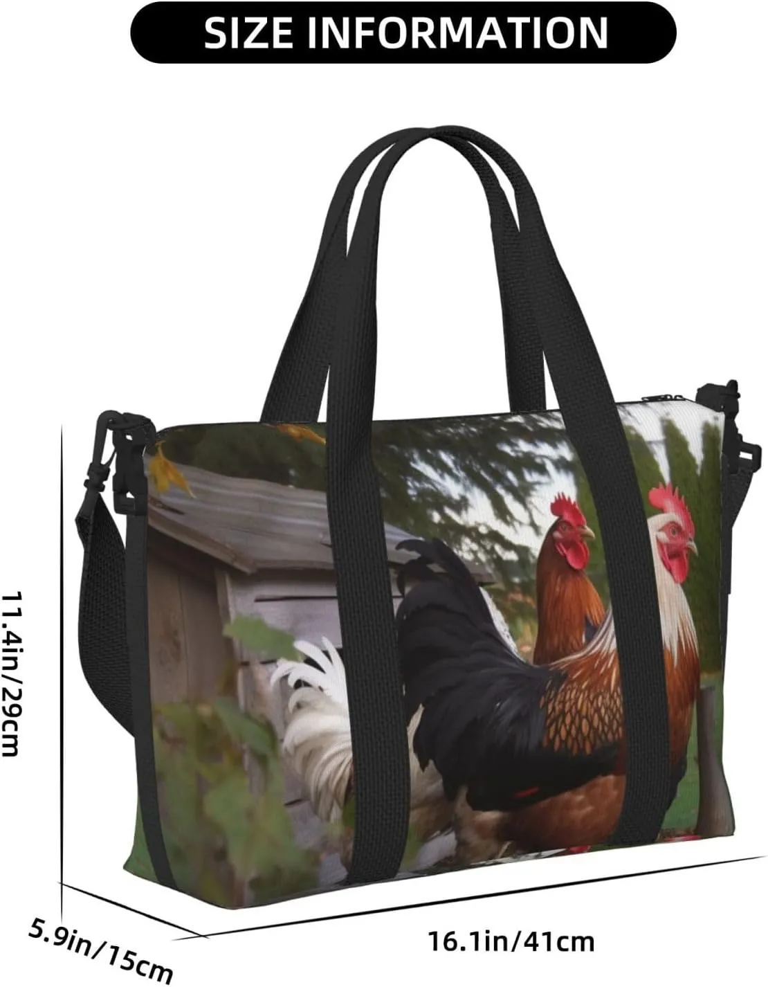 Travel Duffle Bag Weekender Bags for Men Women Adjustable Large Capacity Weekender Overnight Bag Carry On Tote Bags Waterproof Sport Gym Bag for Travel Yoga, Backyard Chickens, One Size