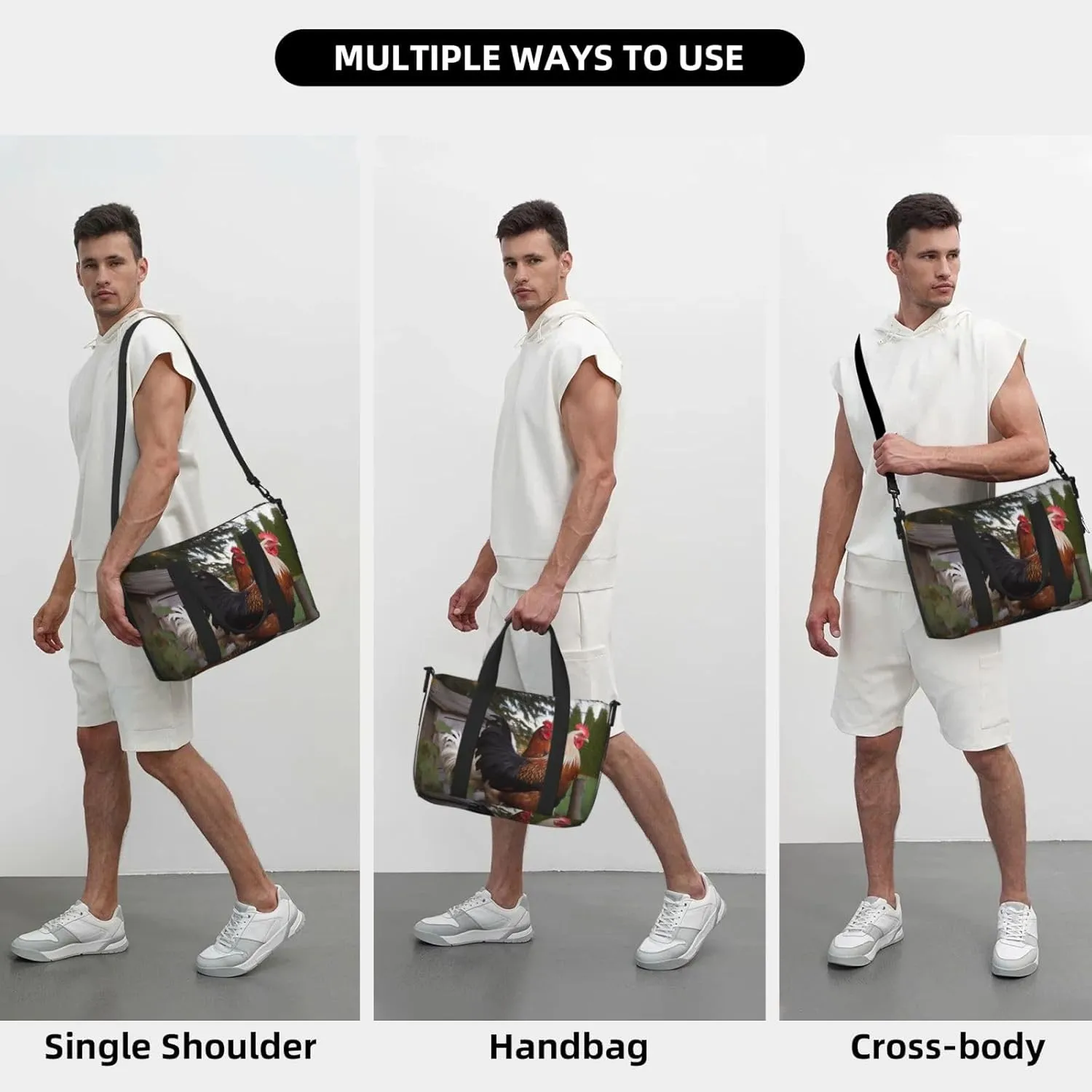 Travel Duffle Bag Weekender Bags for Men Women Adjustable Large Capacity Weekender Overnight Bag Carry On Tote Bags Waterproof Sport Gym Bag for Travel Yoga, Backyard Chickens, One Size