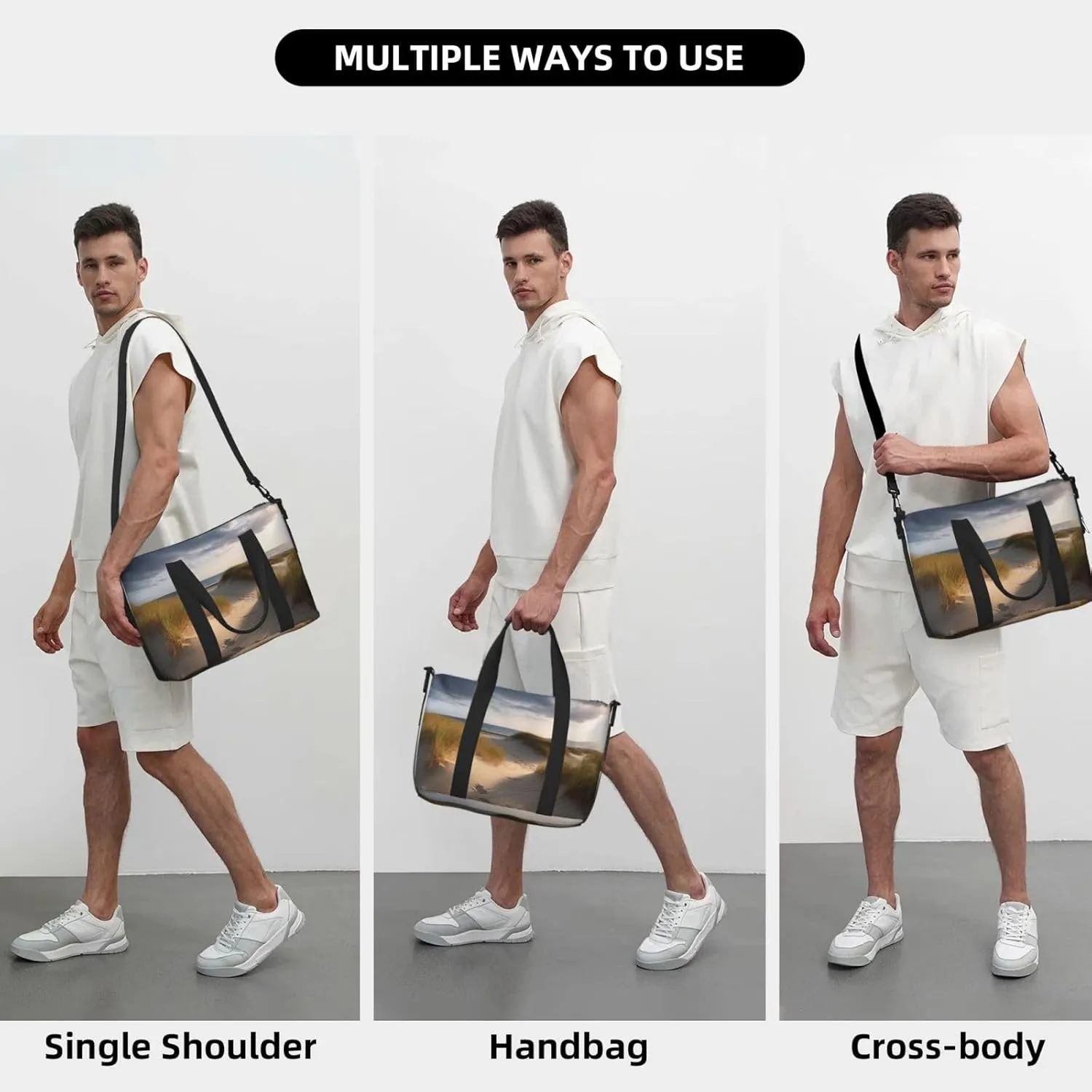 Travel Duffle Bag Weekender Bags for Men Women Adjustable Large Capacity Weekender Overnight Bag Carry On Tote Bags Waterproof Sport Gym Bag for Travel Yoga, Beach Dunes, One Size