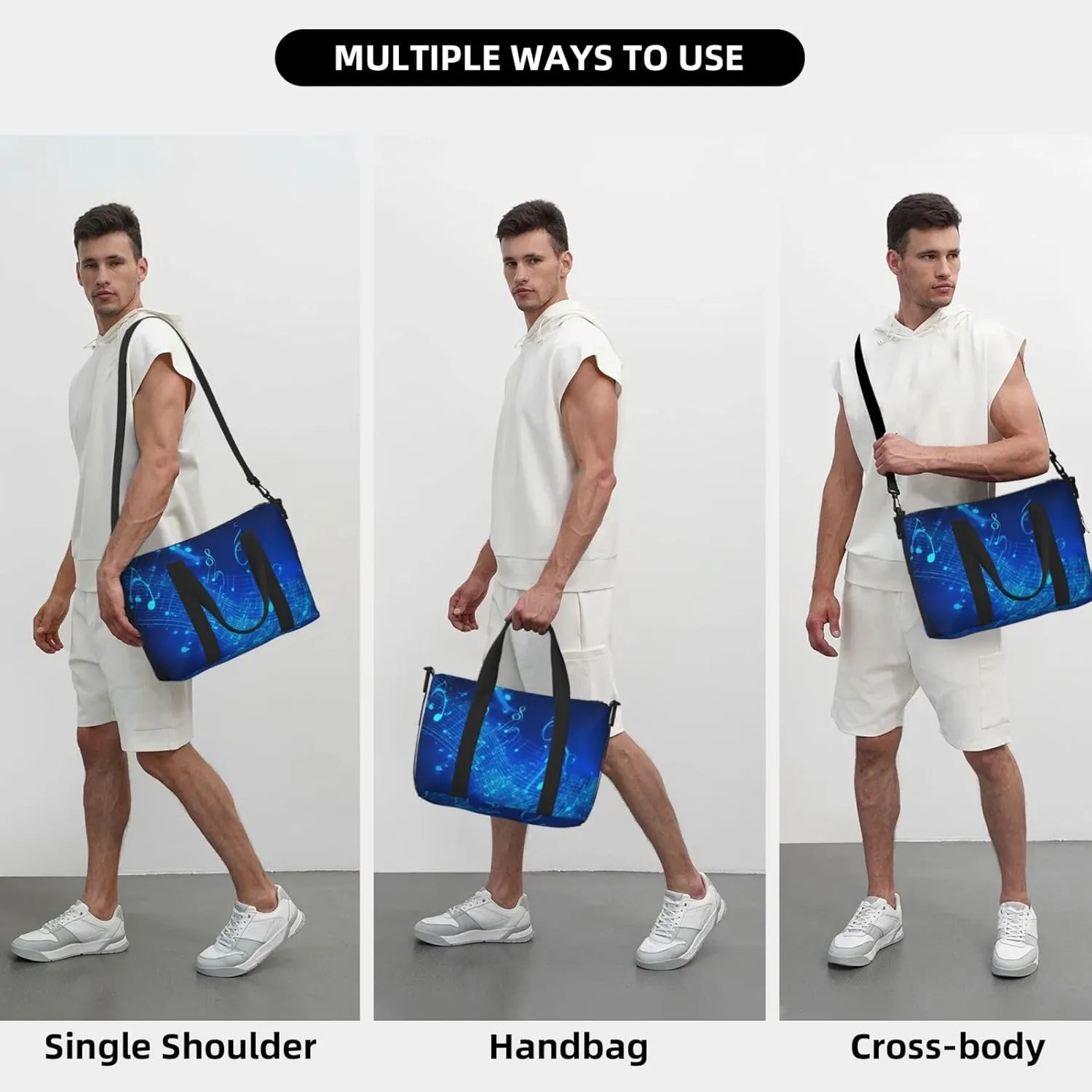 Travel Duffle Bag Weekender Bags for Men Women Adjustable Large Capacity Weekender Overnight Bag Carry On Tote Bags Waterproof Sport Gym Bag for Travel Yoga, Blue Musical Notes, One Size