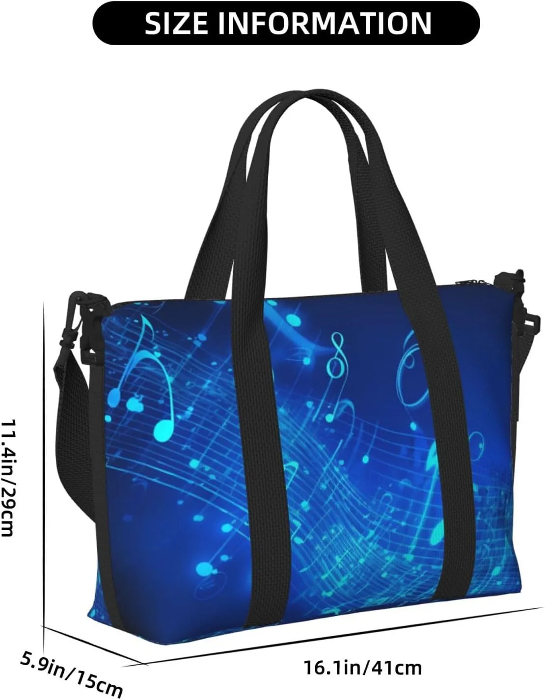 Travel Duffle Bag Weekender Bags for Men Women Adjustable Large Capacity Weekender Overnight Bag Carry On Tote Bags Waterproof Sport Gym Bag for Travel Yoga, Blue Musical Notes, One Size