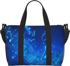 Travel Duffle Bag Weekender Bags for Men Women Adjustable Large Capacity Weekender Overnight Bag Carry On Tote Bags Waterproof Sport Gym Bag for Travel Yoga, Blue Musical Notes, One Size