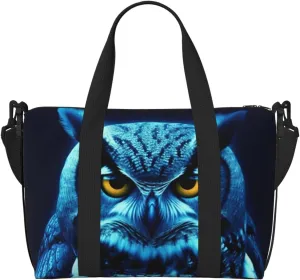 Travel Duffle Bag Weekender Bags for Men Women Adjustable Large Capacity Weekender Overnight Bag Carry On Tote Bags Waterproof Sport Gym Bag for Travel Yoga, Blue Owl, One Size