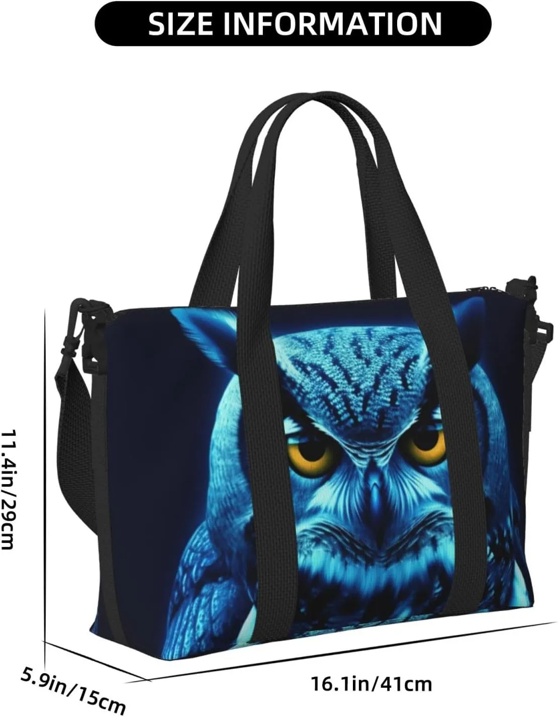 Travel Duffle Bag Weekender Bags for Men Women Adjustable Large Capacity Weekender Overnight Bag Carry On Tote Bags Waterproof Sport Gym Bag for Travel Yoga, Blue Owl, One Size