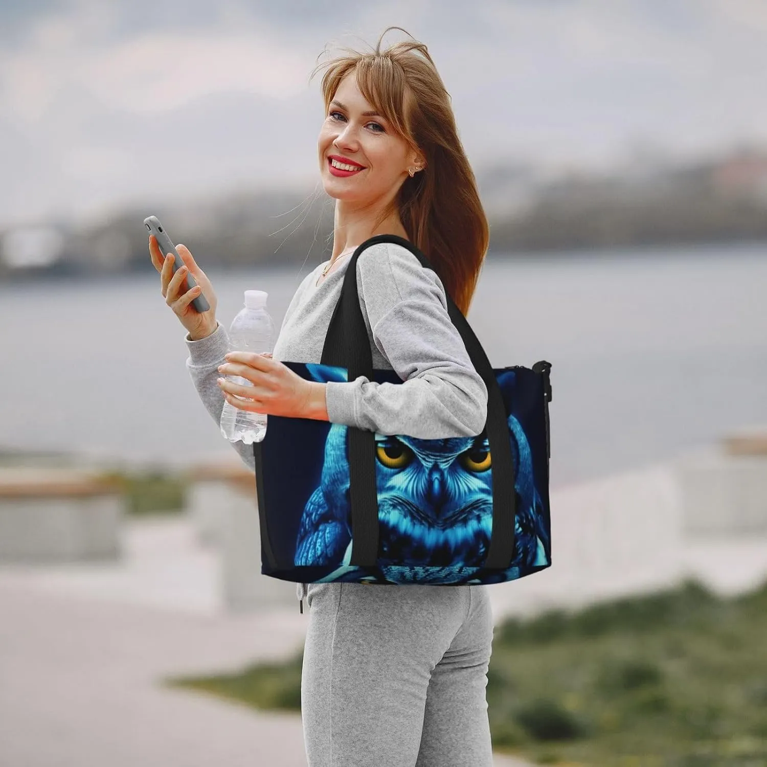 Travel Duffle Bag Weekender Bags for Men Women Adjustable Large Capacity Weekender Overnight Bag Carry On Tote Bags Waterproof Sport Gym Bag for Travel Yoga, Blue Owl, One Size