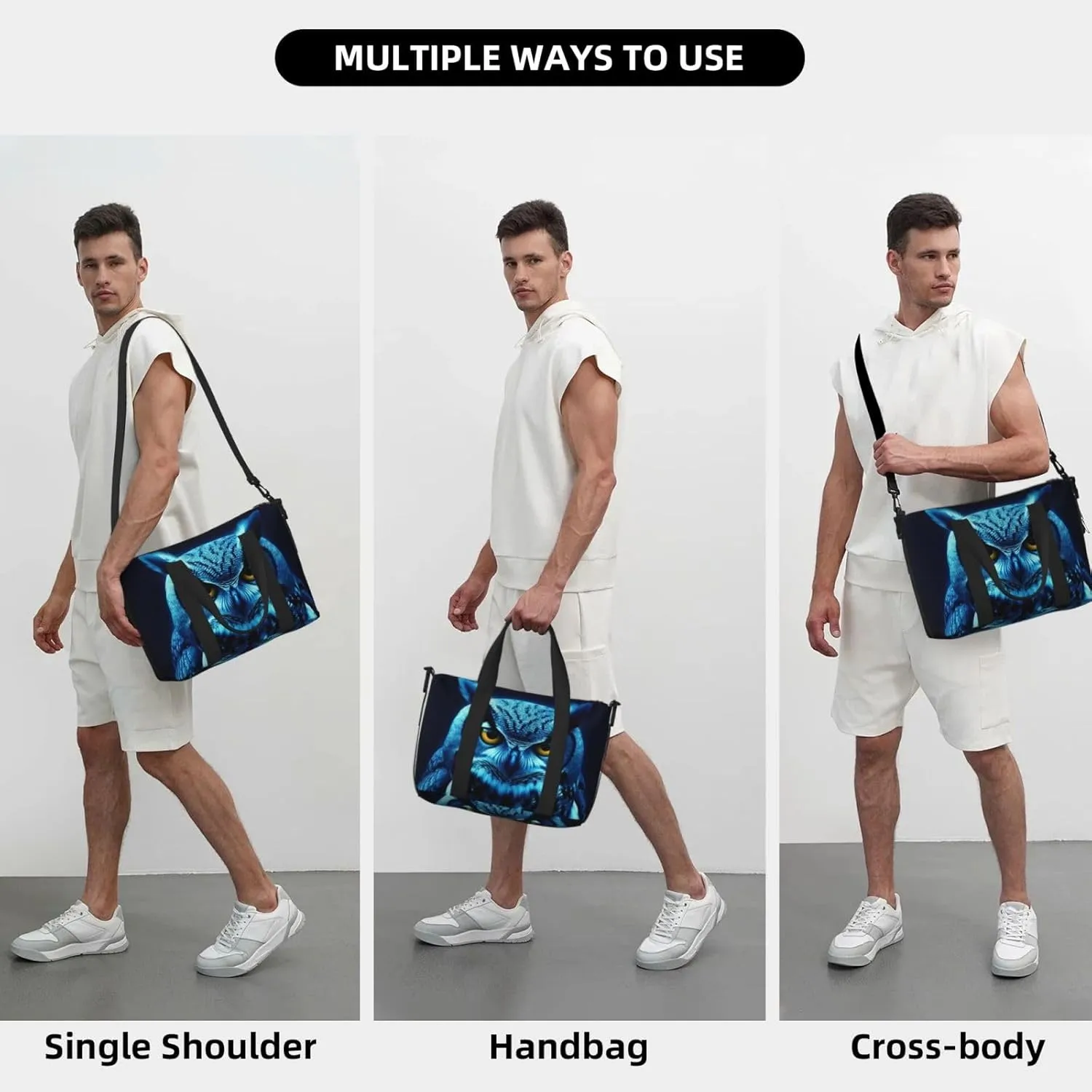 Travel Duffle Bag Weekender Bags for Men Women Adjustable Large Capacity Weekender Overnight Bag Carry On Tote Bags Waterproof Sport Gym Bag for Travel Yoga, Blue Owl, One Size