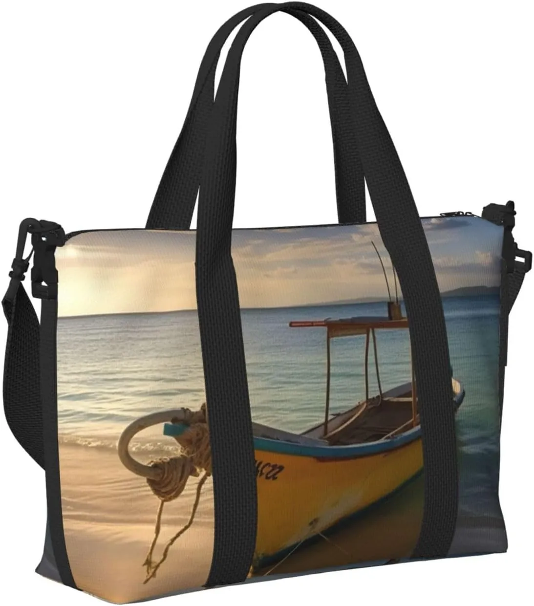 Travel Duffle Bag Weekender Bags for Men Women Adjustable Large Capacity Weekender Overnight Bag Carry On Tote Bags Waterproof Sport Gym Bag for Travel Yoga, Boat Beach Sunrise Time, One Size