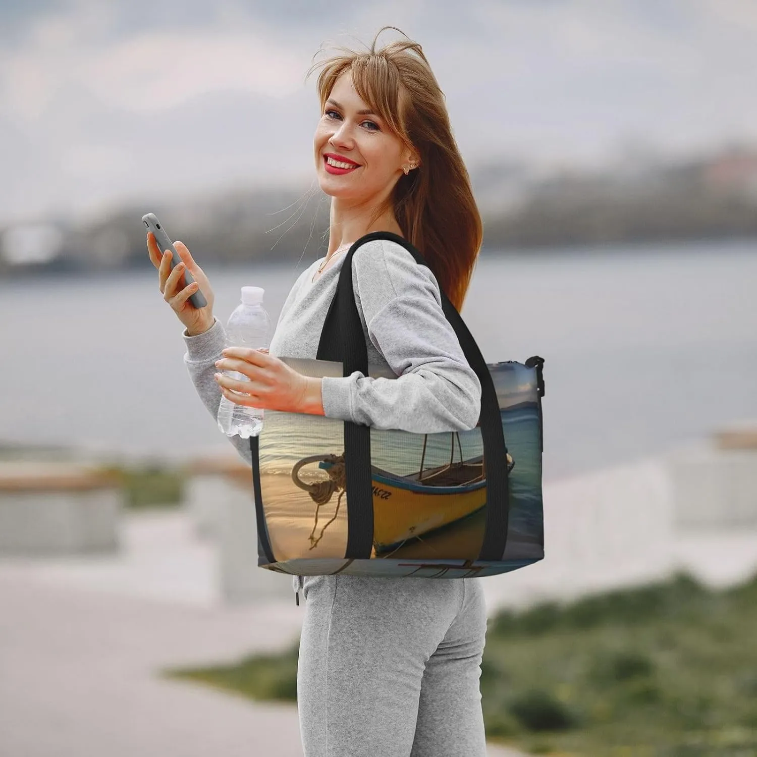 Travel Duffle Bag Weekender Bags for Men Women Adjustable Large Capacity Weekender Overnight Bag Carry On Tote Bags Waterproof Sport Gym Bag for Travel Yoga, Boat Beach Sunrise Time, One Size