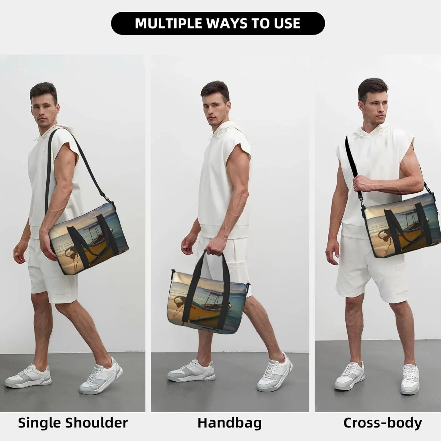 Travel Duffle Bag Weekender Bags for Men Women Adjustable Large Capacity Weekender Overnight Bag Carry On Tote Bags Waterproof Sport Gym Bag for Travel Yoga, Boat Beach Sunrise Time, One Size