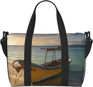 Travel Duffle Bag Weekender Bags for Men Women Adjustable Large Capacity Weekender Overnight Bag Carry On Tote Bags Waterproof Sport Gym Bag for Travel Yoga, Boat Beach Sunrise Time, One Size