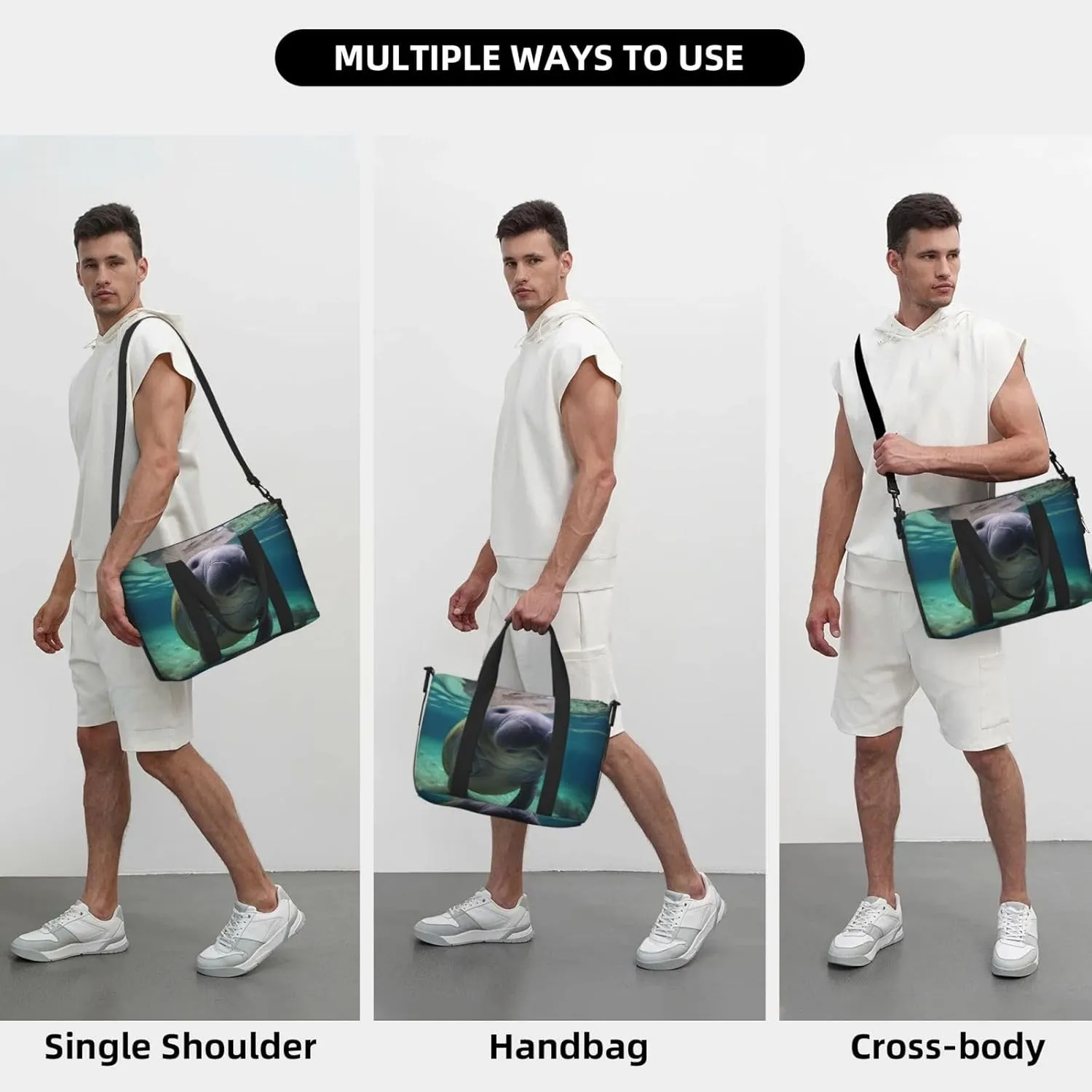 Travel Duffle Bag Weekender Bags for Men Women Adjustable Large Capacity Weekender Overnight Bag Carry On Tote Bags Waterproof Sport Gym Bag for Travel Yoga, Cute Sea Animal Manatee, One Size