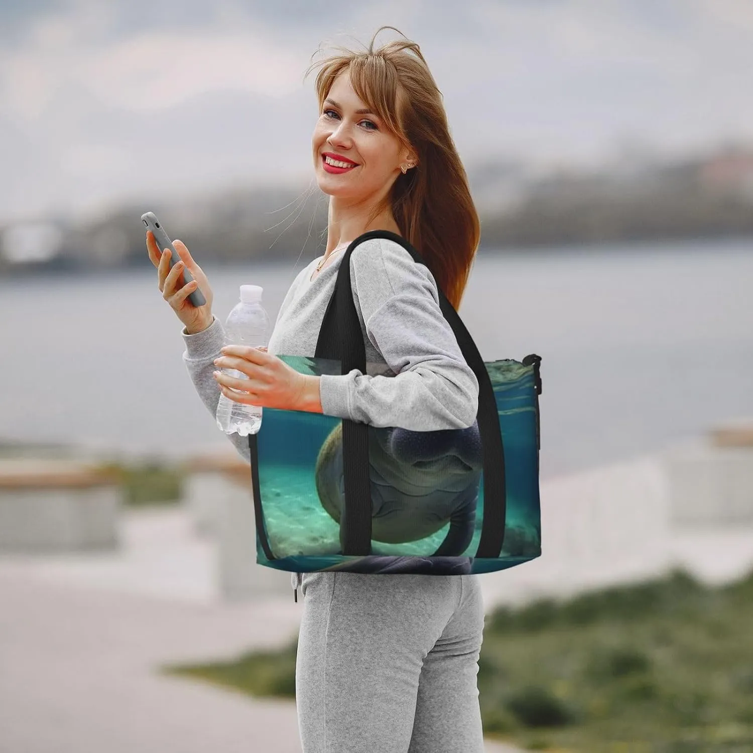 Travel Duffle Bag Weekender Bags for Men Women Adjustable Large Capacity Weekender Overnight Bag Carry On Tote Bags Waterproof Sport Gym Bag for Travel Yoga, Cute Sea Animal Manatee, One Size