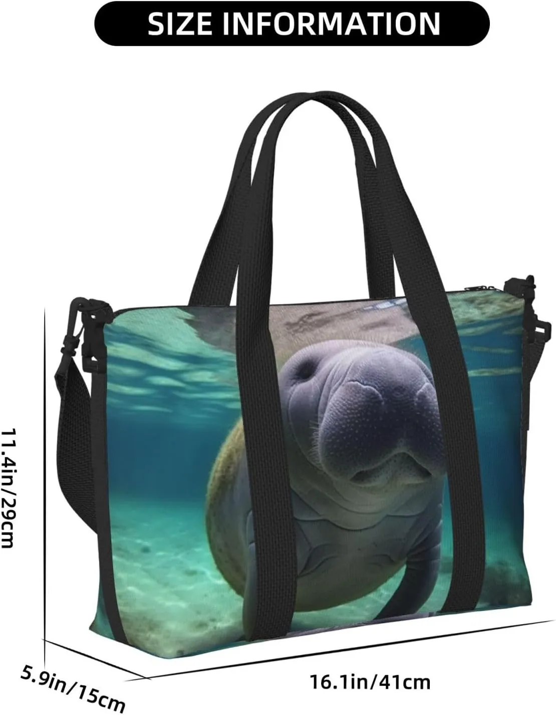 Travel Duffle Bag Weekender Bags for Men Women Adjustable Large Capacity Weekender Overnight Bag Carry On Tote Bags Waterproof Sport Gym Bag for Travel Yoga, Cute Sea Animal Manatee, One Size