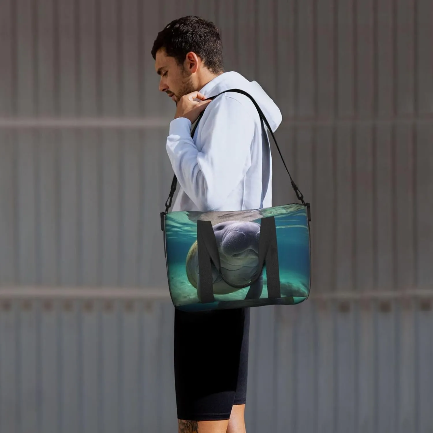 Travel Duffle Bag Weekender Bags for Men Women Adjustable Large Capacity Weekender Overnight Bag Carry On Tote Bags Waterproof Sport Gym Bag for Travel Yoga, Cute Sea Animal Manatee, One Size