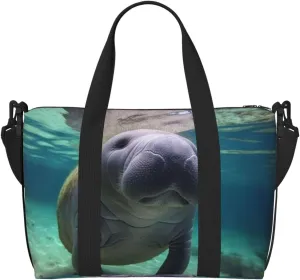 Travel Duffle Bag Weekender Bags for Men Women Adjustable Large Capacity Weekender Overnight Bag Carry On Tote Bags Waterproof Sport Gym Bag for Travel Yoga, Cute Sea Animal Manatee, One Size