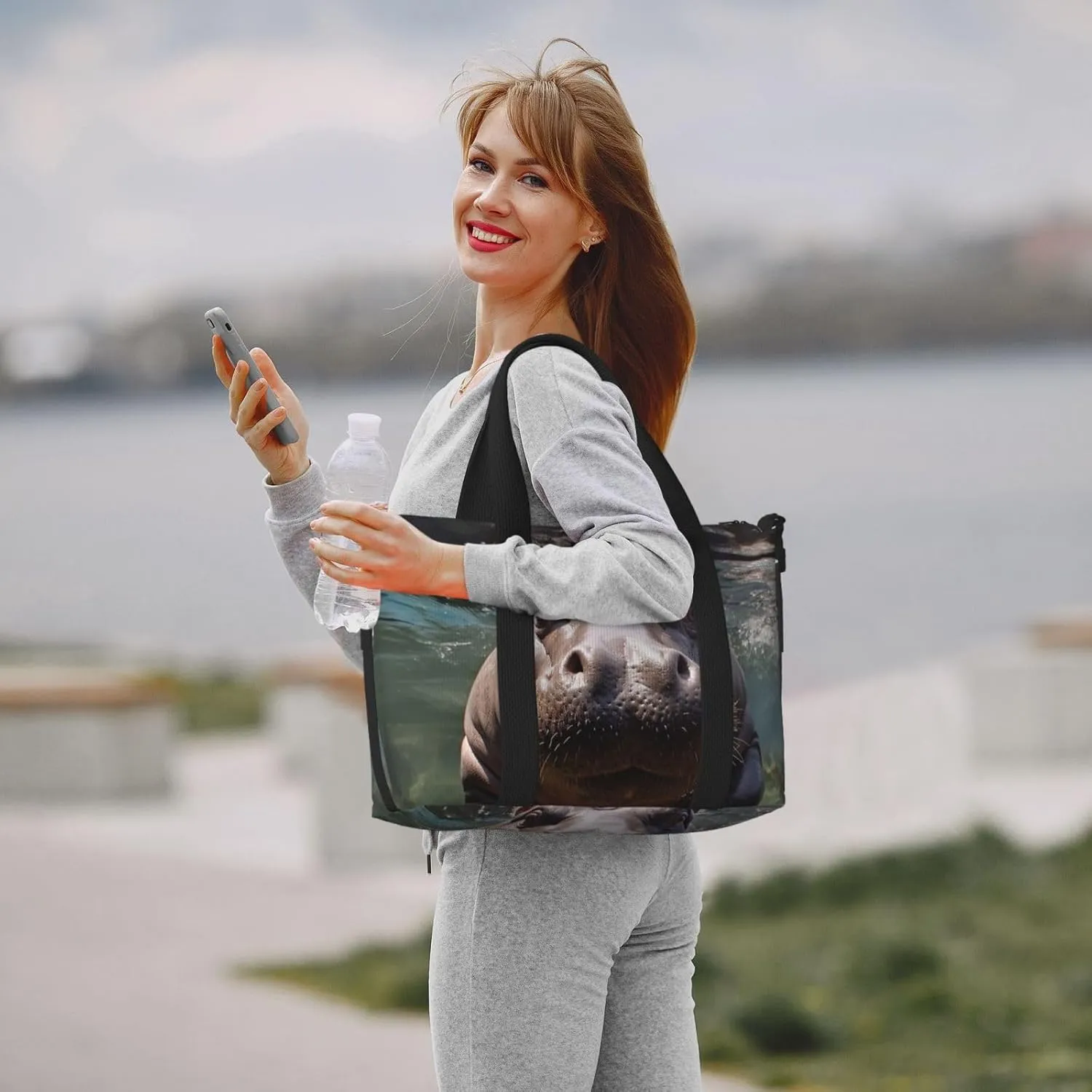 Travel Duffle Bag Weekender Bags for Men Women Adjustable Large Capacity Weekender Overnight Bag Carry On Tote Bags Waterproof Sport Gym Bag for Travel Yoga, Diving Hippo, One Size