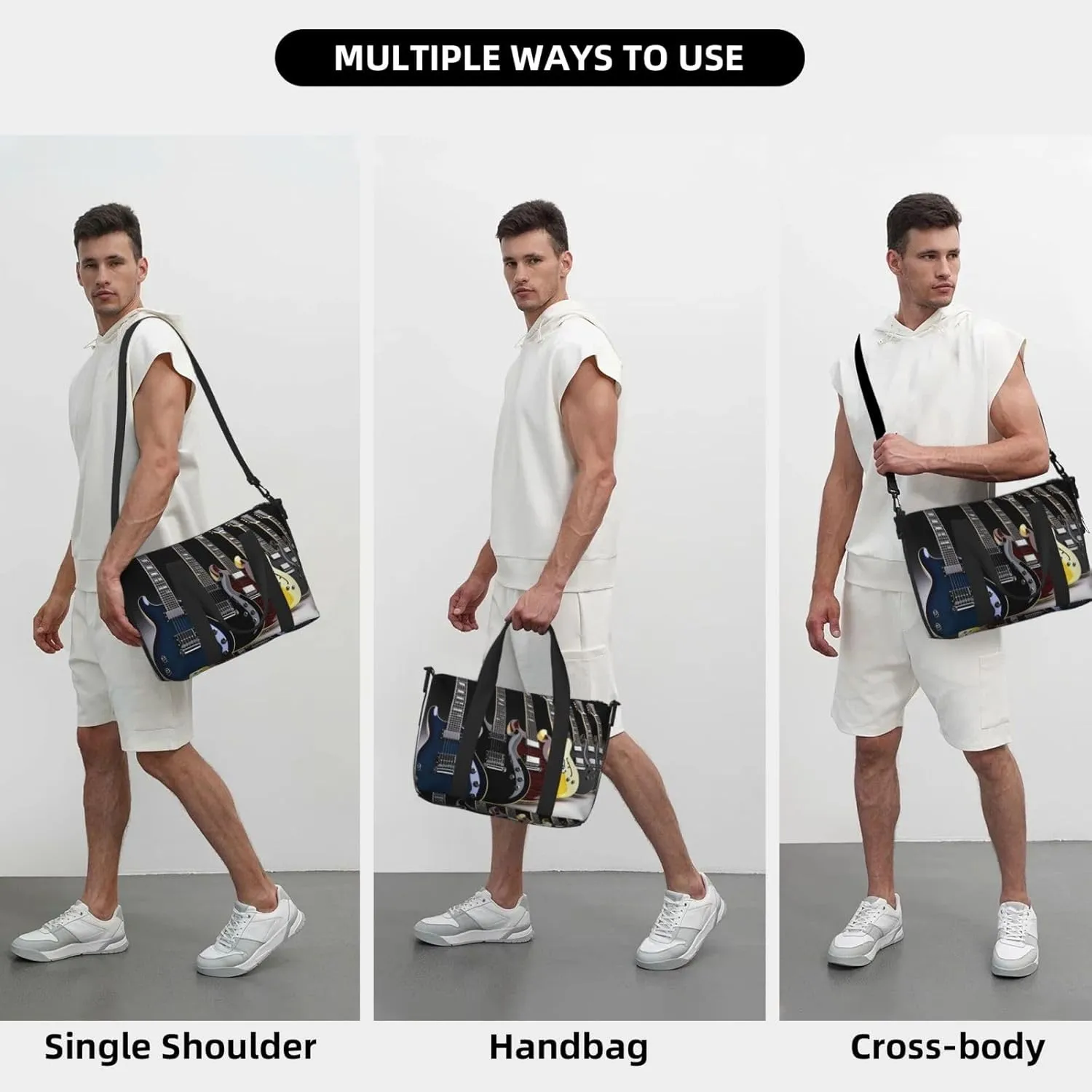 Travel Duffle Bag Weekender Bags for Men Women Adjustable Large Capacity Weekender Overnight Bag Carry On Tote Bags Waterproof Sport Gym Bag for Travel Yoga, Electric Guitar, One Size