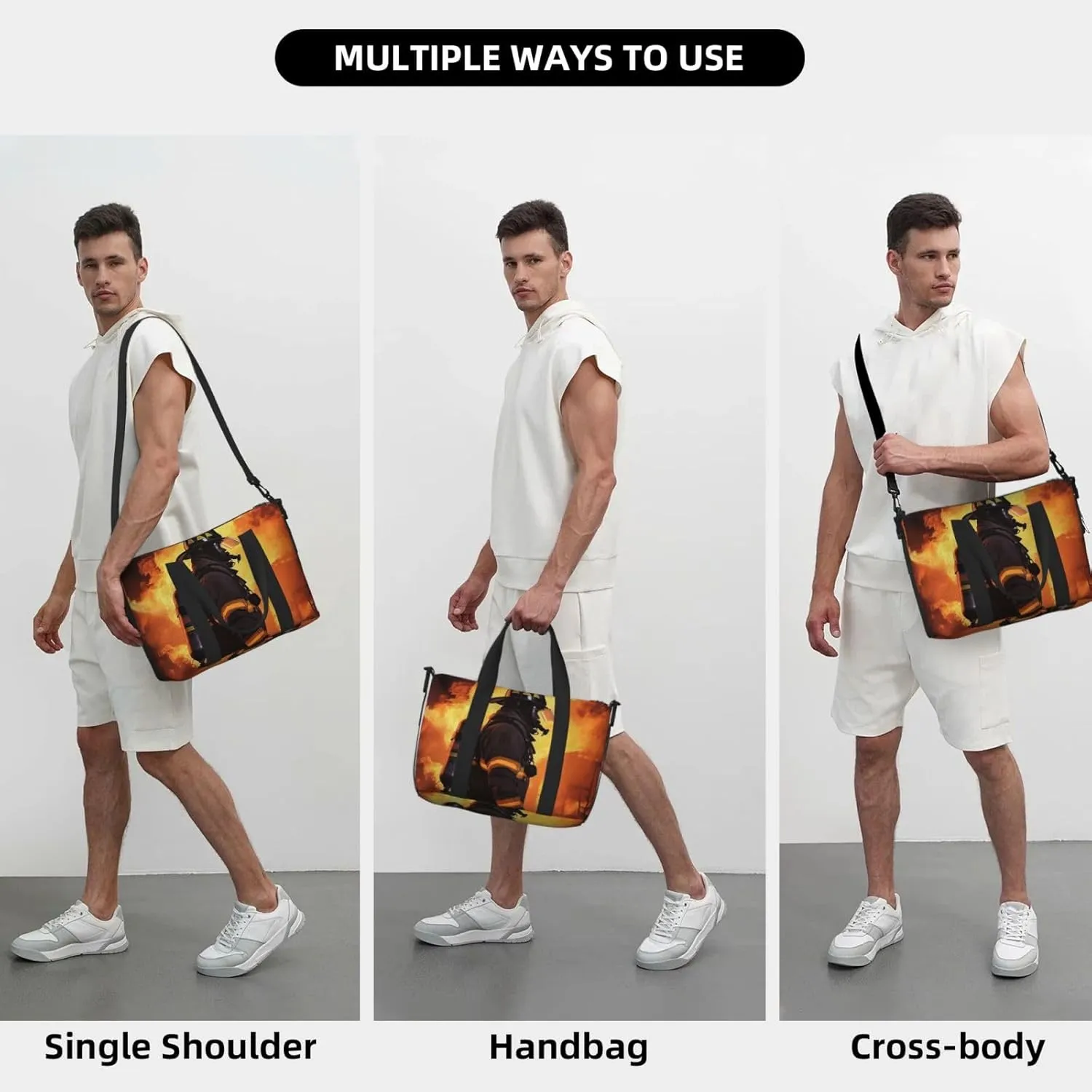 Travel Duffle Bag Weekender Bags for Men Women Adjustable Large Capacity Weekender Overnight Bag Carry On Tote Bags Waterproof Sport Gym Bag for Travel Yoga, Firefighter Fireman Flame, One Size