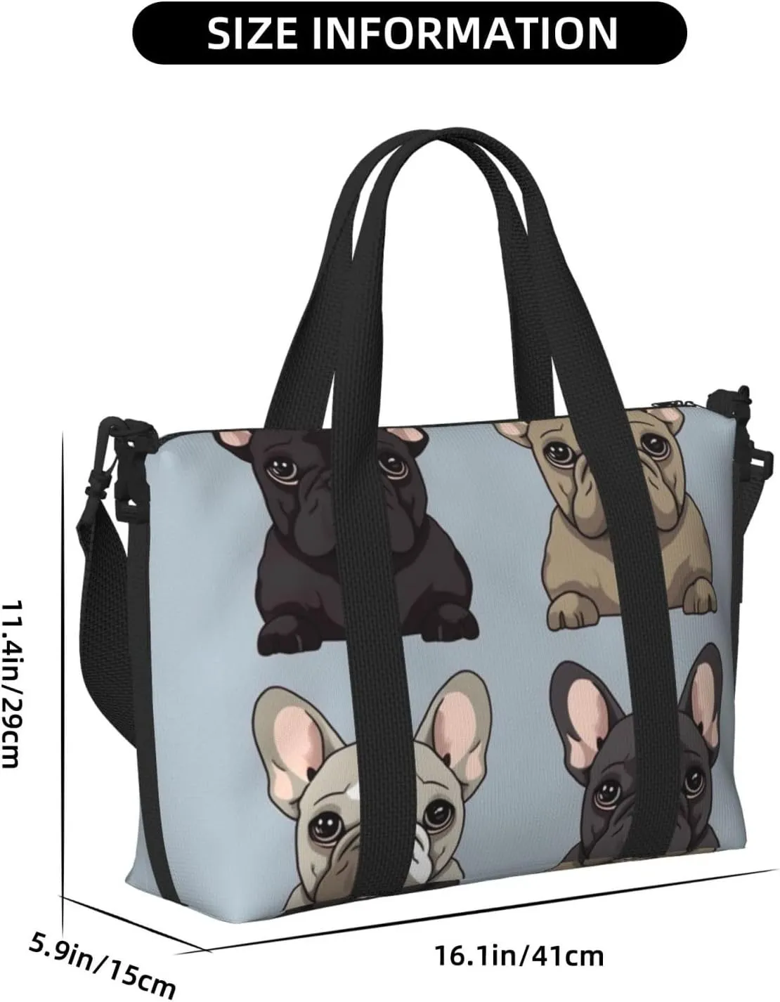 Travel Duffle Bag Weekender Bags for Men Women Adjustable Large Capacity Weekender Overnight Bag Carry On Tote Bags Waterproof Sport Gym Bag for Travel Yoga, French Bulldog, One Size