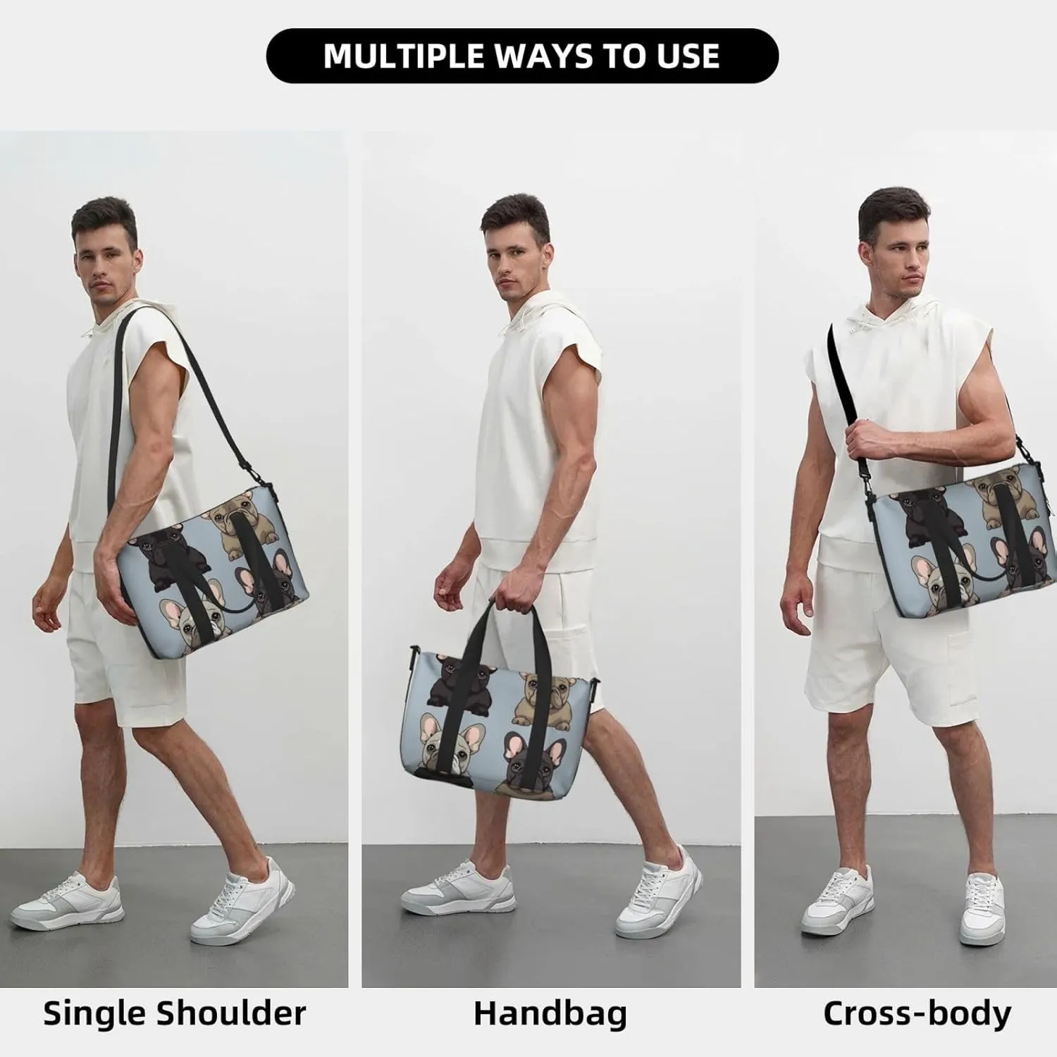 Travel Duffle Bag Weekender Bags for Men Women Adjustable Large Capacity Weekender Overnight Bag Carry On Tote Bags Waterproof Sport Gym Bag for Travel Yoga, French Bulldog, One Size