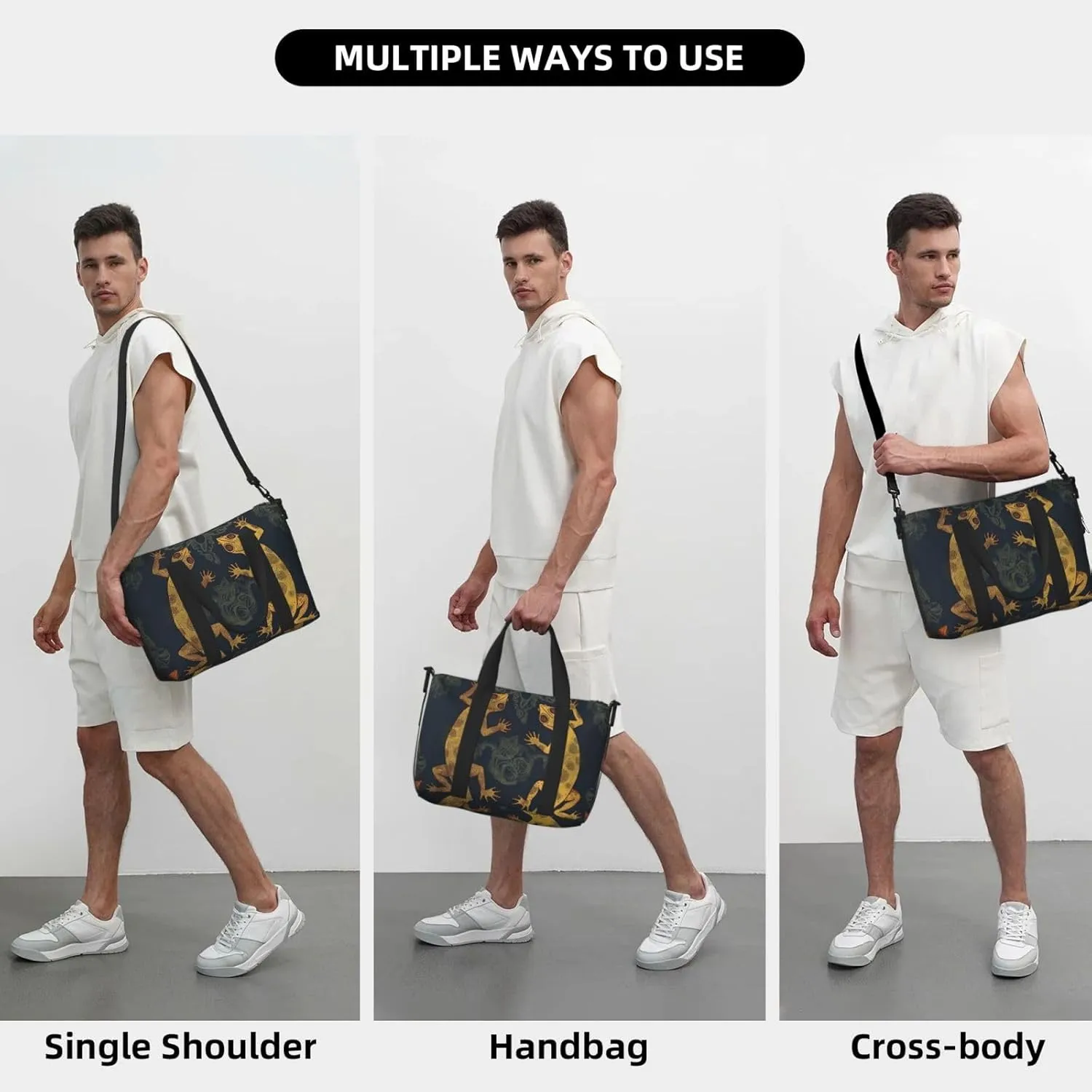 Travel Duffle Bag Weekender Bags for Men Women Adjustable Large Capacity Weekender Overnight Bag Carry On Tote Bags Waterproof Sport Gym Bag for Travel Yoga, Gecko Lizards, One Size