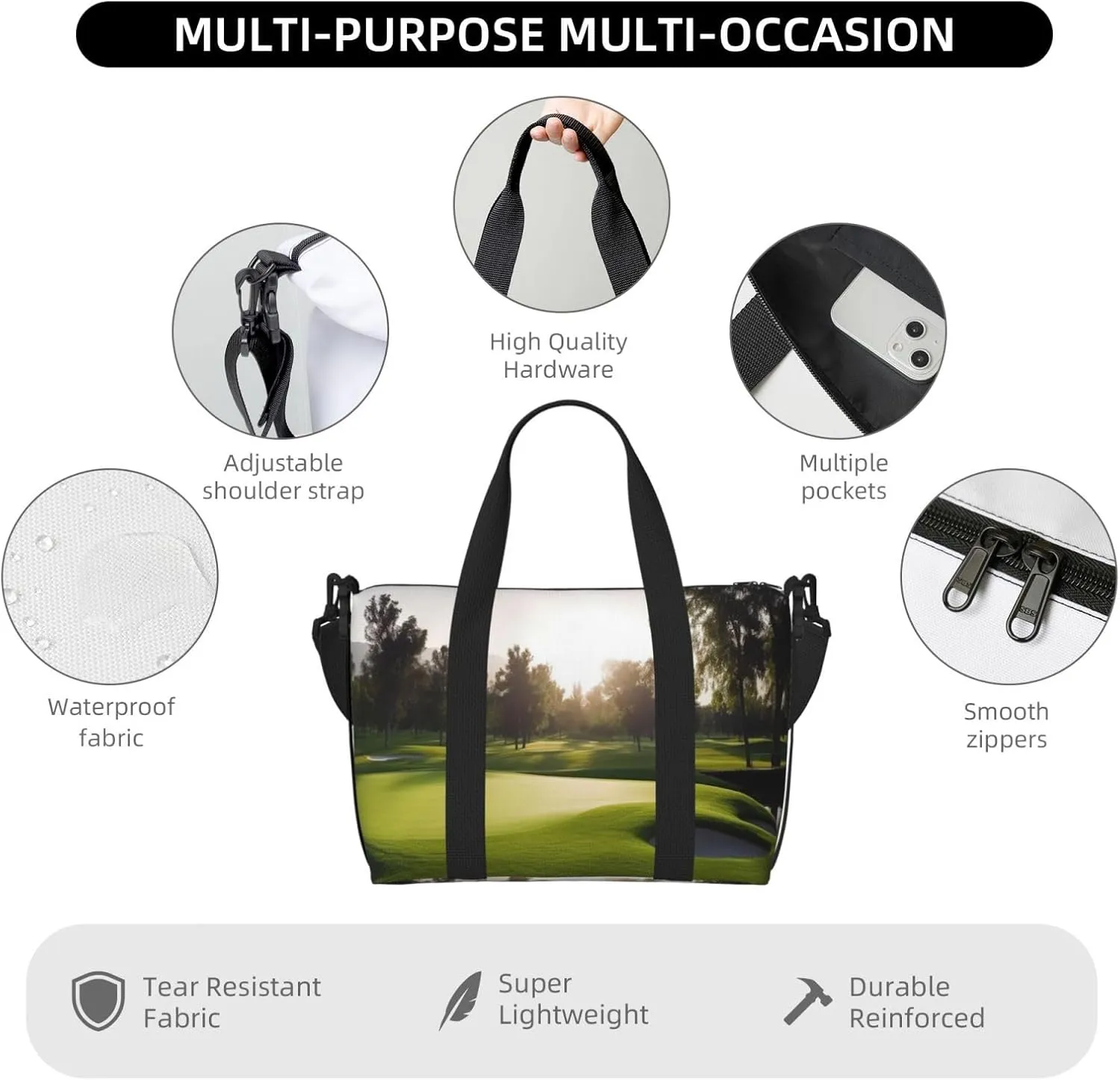 Travel Duffle Bag Weekender Bags for Men Women Adjustable Large Capacity Weekender Overnight Bag Carry On Tote Bags Waterproof Sport Gym Bag for Travel Yoga, Golf Course, One Size