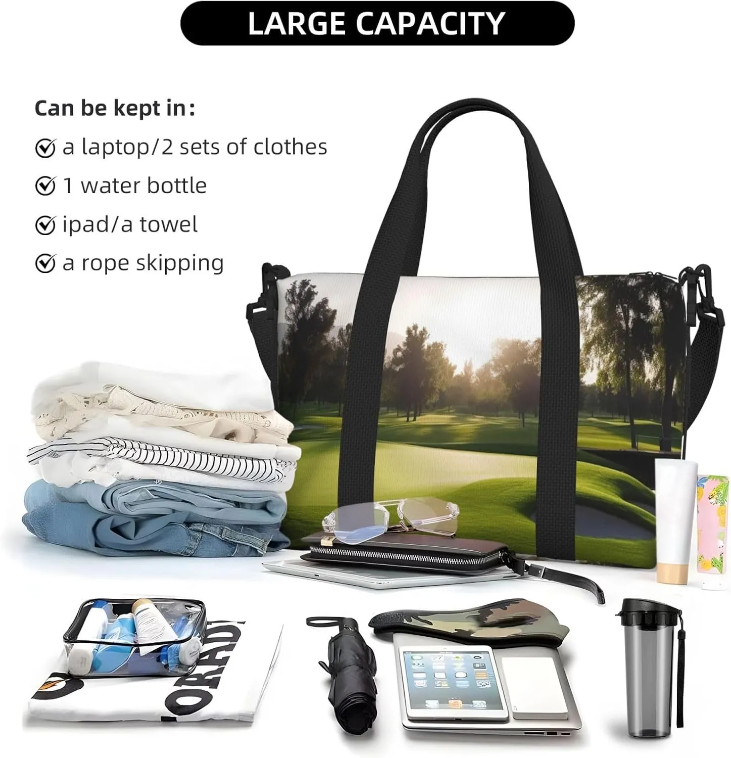 Travel Duffle Bag Weekender Bags for Men Women Adjustable Large Capacity Weekender Overnight Bag Carry On Tote Bags Waterproof Sport Gym Bag for Travel Yoga, Golf Course, One Size