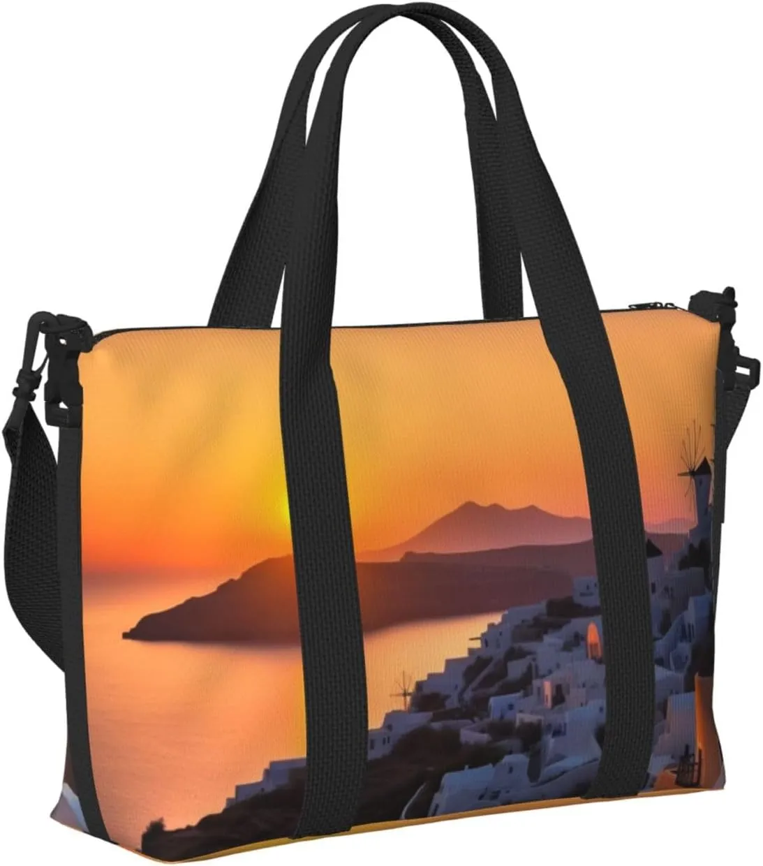 Travel Duffle Bag Weekender Bags for Men Women Adjustable Large Capacity Weekender Overnight Bag Carry On Tote Bags Waterproof Sport Gym Bag for Travel Yoga, Greece Island Sunset Landscape, One Size