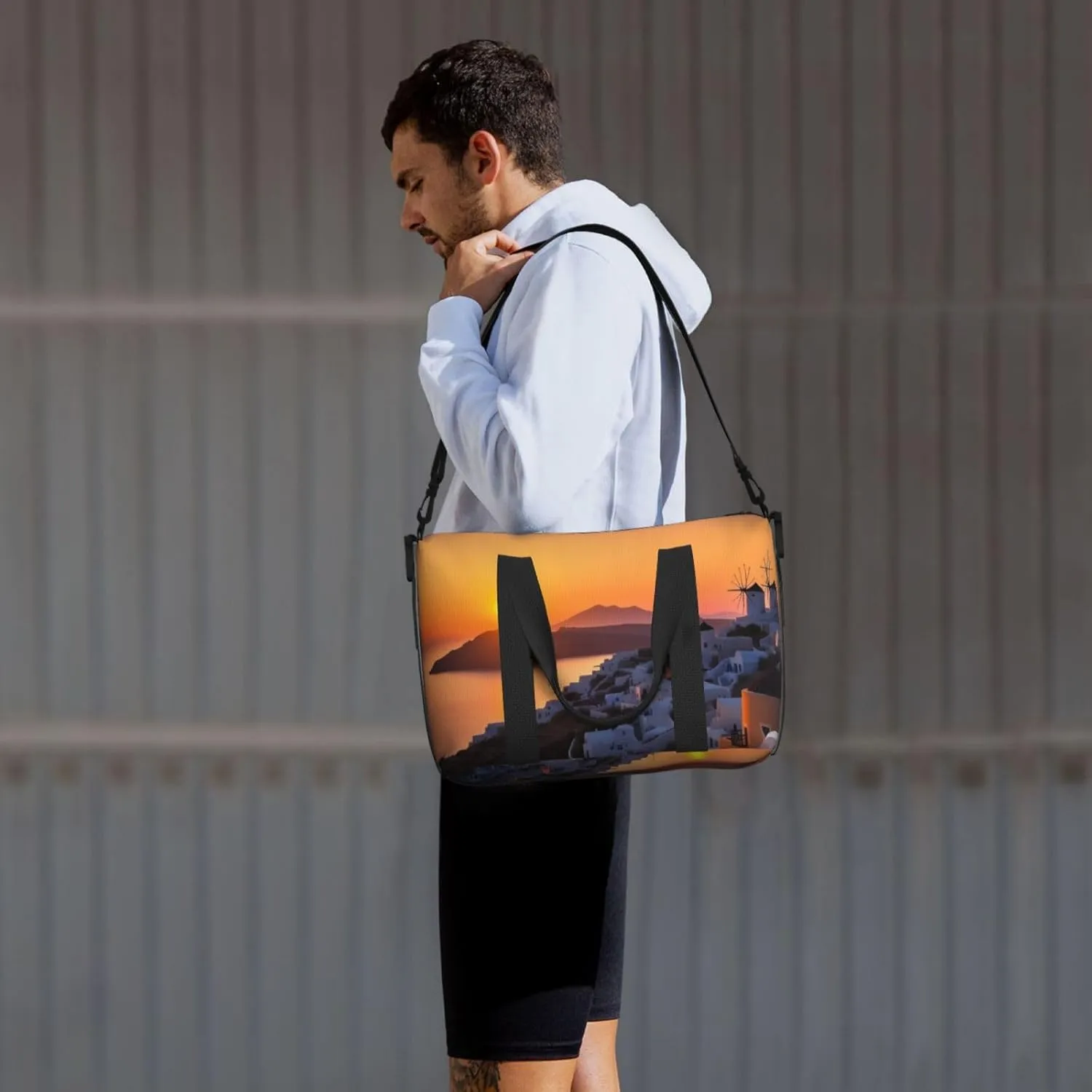 Travel Duffle Bag Weekender Bags for Men Women Adjustable Large Capacity Weekender Overnight Bag Carry On Tote Bags Waterproof Sport Gym Bag for Travel Yoga, Greece Island Sunset Landscape, One Size