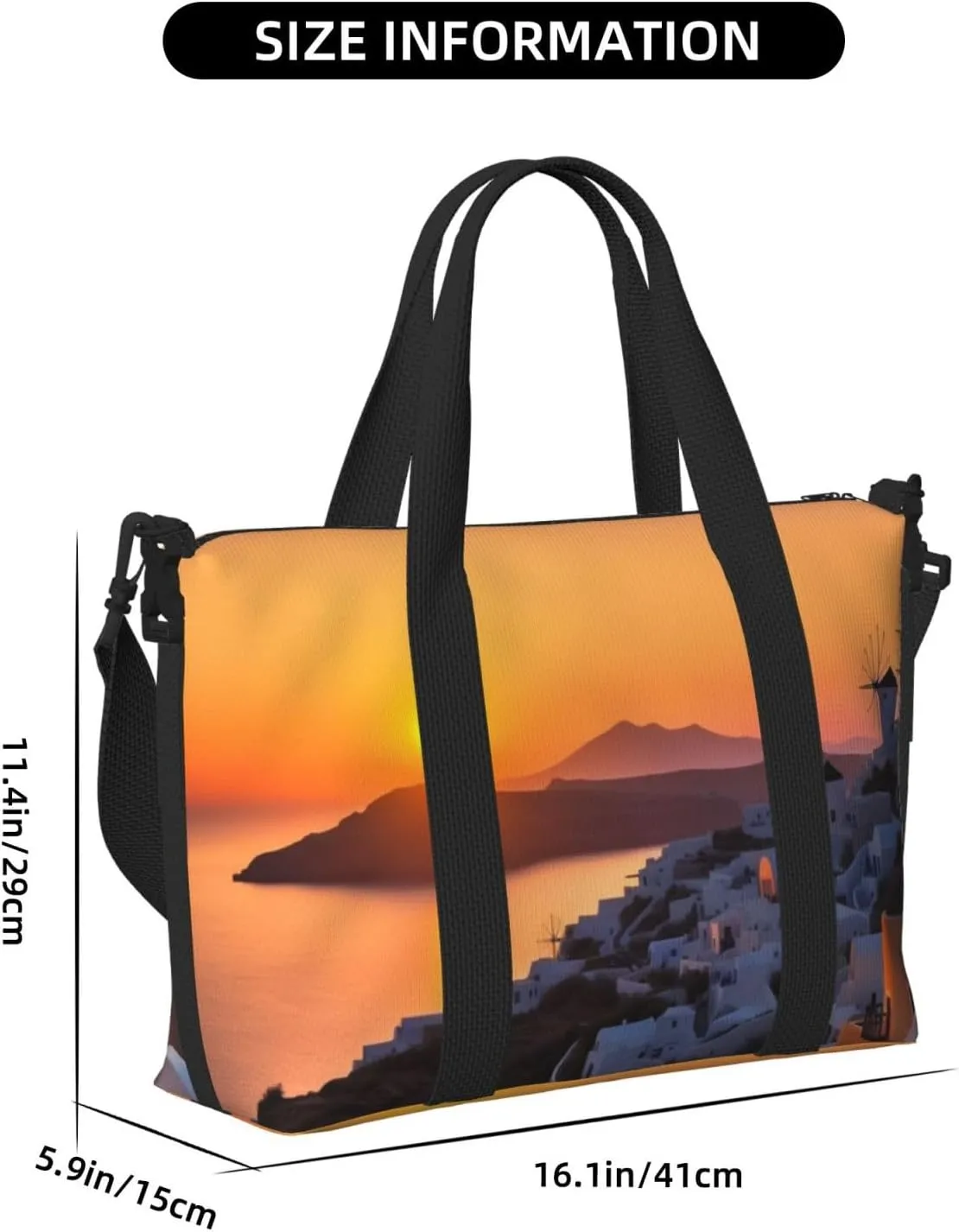 Travel Duffle Bag Weekender Bags for Men Women Adjustable Large Capacity Weekender Overnight Bag Carry On Tote Bags Waterproof Sport Gym Bag for Travel Yoga, Greece Island Sunset Landscape, One Size