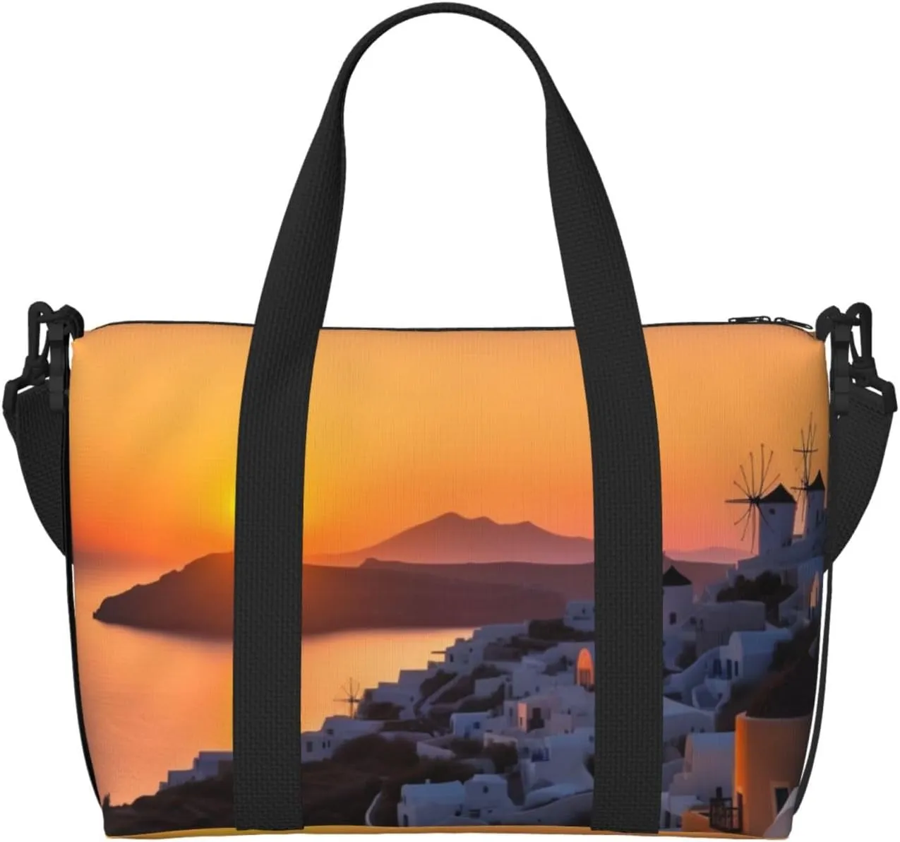 Travel Duffle Bag Weekender Bags for Men Women Adjustable Large Capacity Weekender Overnight Bag Carry On Tote Bags Waterproof Sport Gym Bag for Travel Yoga, Greece Island Sunset Landscape, One Size
