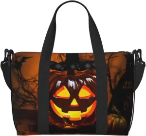 Travel Duffle Bag Weekender Bags for Men Women Adjustable Large Capacity Weekender Overnight Bag Carry On Tote Bags Waterproof Sport Gym Bag for Travel Yoga, Halloween Pumpkin Lamp, One Size