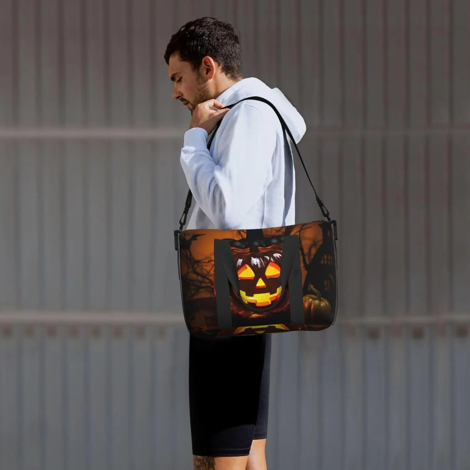 Travel Duffle Bag Weekender Bags for Men Women Adjustable Large Capacity Weekender Overnight Bag Carry On Tote Bags Waterproof Sport Gym Bag for Travel Yoga, Halloween Pumpkin Lamp, One Size