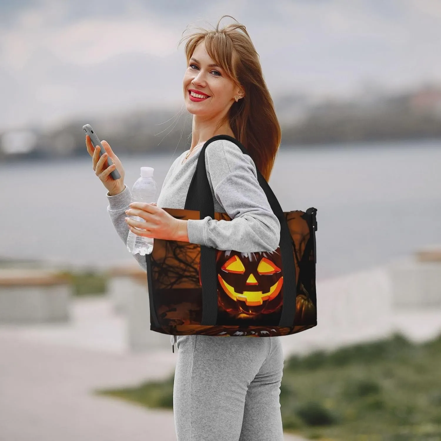 Travel Duffle Bag Weekender Bags for Men Women Adjustable Large Capacity Weekender Overnight Bag Carry On Tote Bags Waterproof Sport Gym Bag for Travel Yoga, Halloween Pumpkin Lamp, One Size