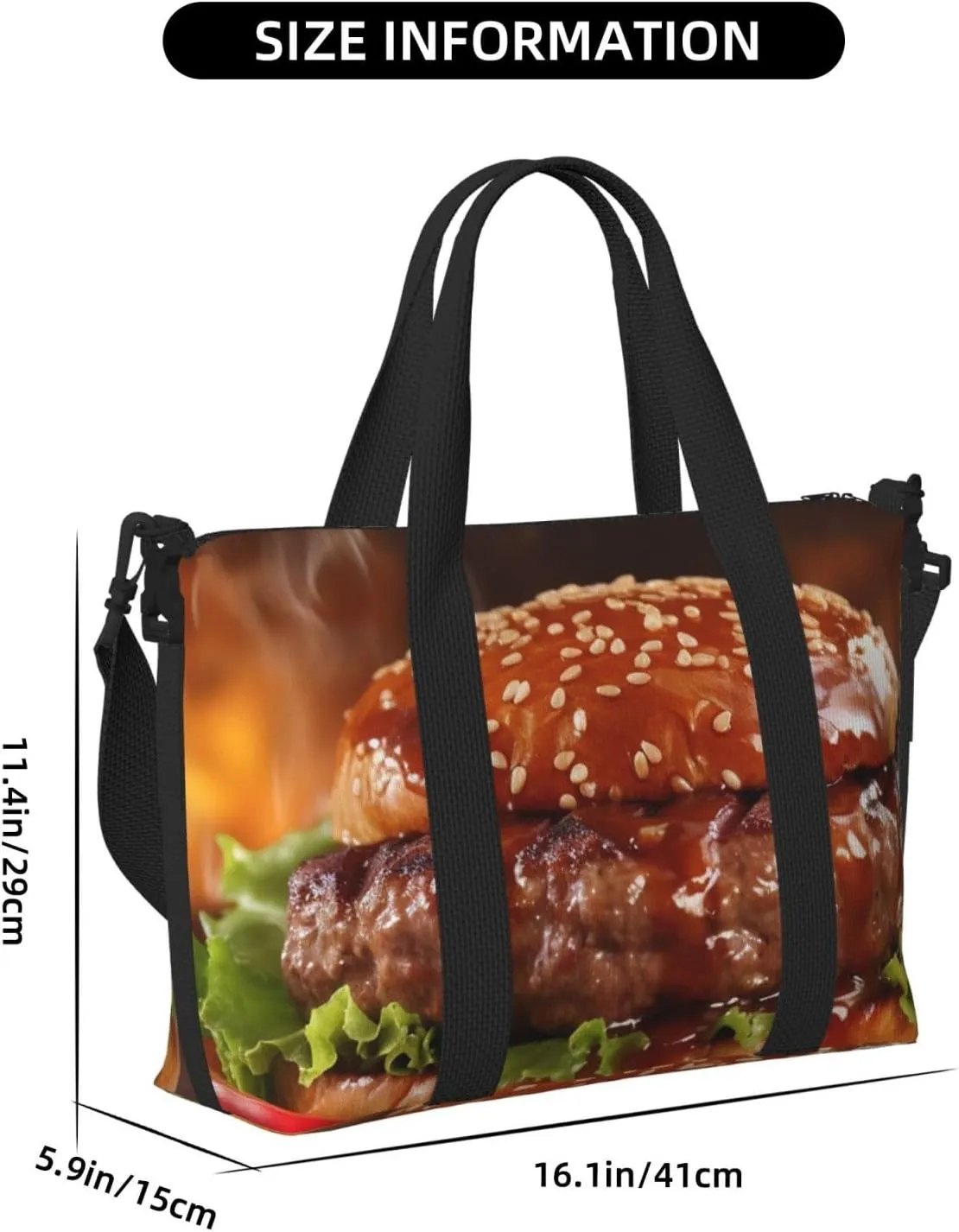 Travel Duffle Bag Weekender Bags for Men Women Adjustable Large Capacity Weekender Overnight Bag Carry On Tote Bags Waterproof Sport Gym Bag for Travel Yoga, Hamburger Steak Fast Food, One Size
