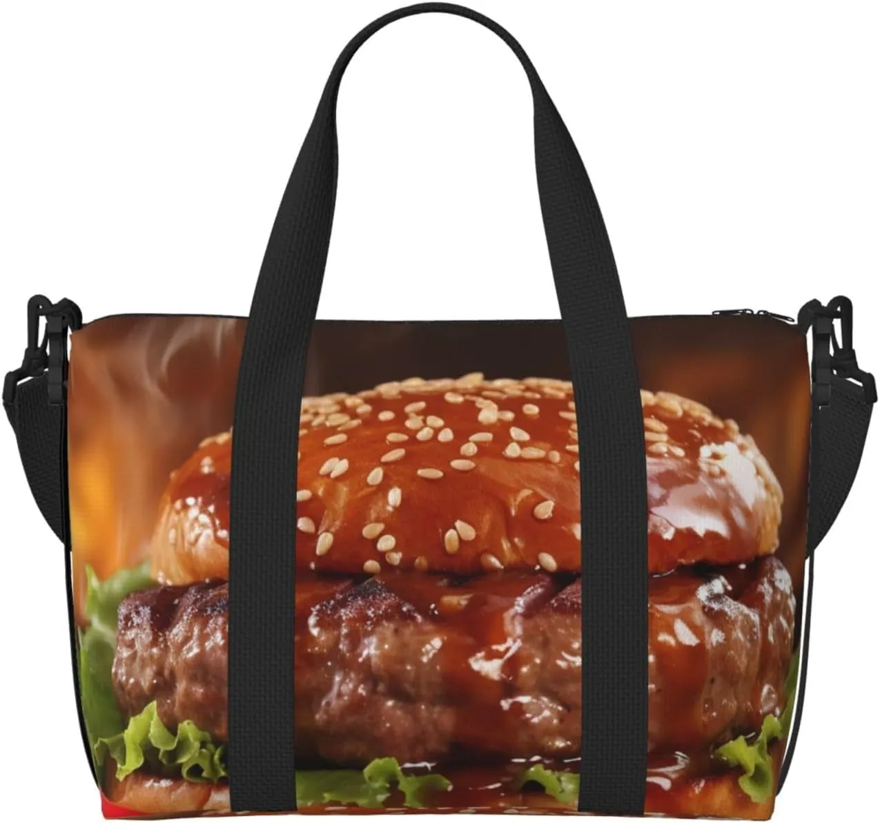 Travel Duffle Bag Weekender Bags for Men Women Adjustable Large Capacity Weekender Overnight Bag Carry On Tote Bags Waterproof Sport Gym Bag for Travel Yoga, Hamburger Steak Fast Food, One Size