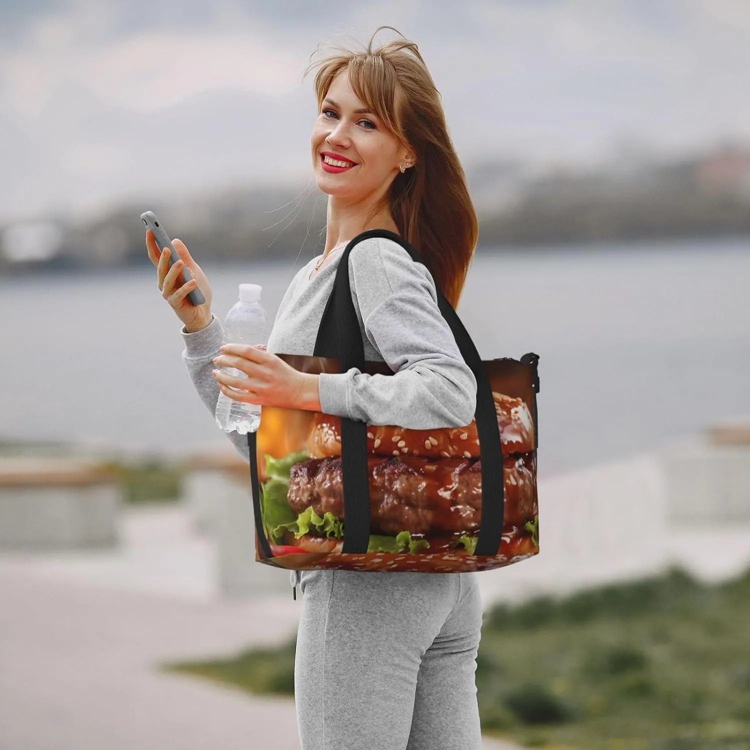 Travel Duffle Bag Weekender Bags for Men Women Adjustable Large Capacity Weekender Overnight Bag Carry On Tote Bags Waterproof Sport Gym Bag for Travel Yoga, Hamburger Steak Fast Food, One Size