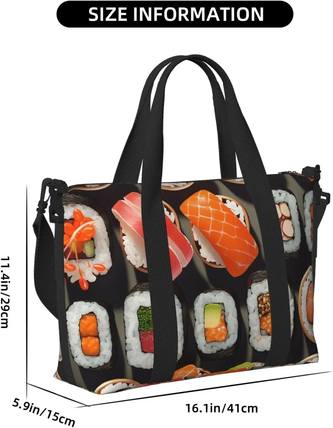 Travel Duffle Bag Weekender Bags for Men Women Adjustable Large Capacity Weekender Overnight Bag Carry On Tote Bags Waterproof Sport Gym Bag for Travel Yoga, Many Sushi Food, One Size
