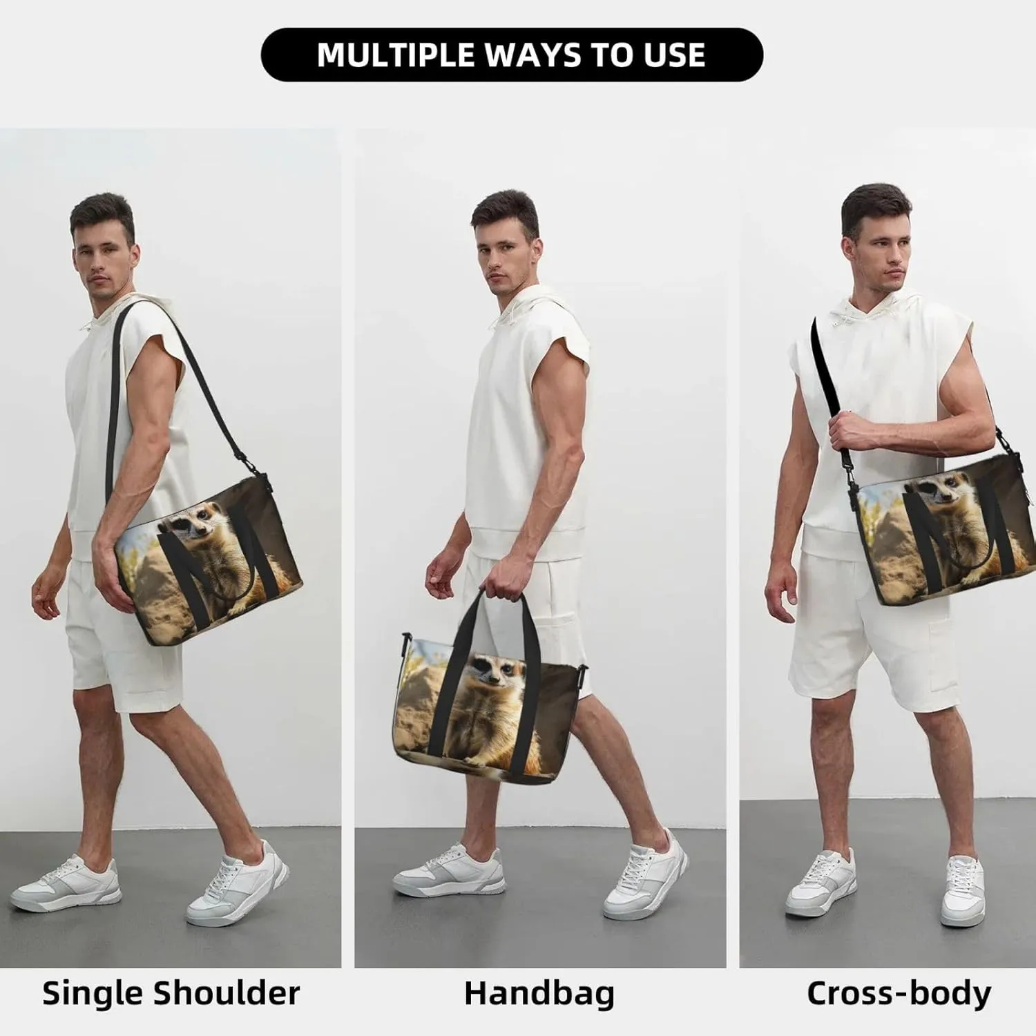 Travel Duffle Bag Weekender Bags for Men Women Adjustable Large Capacity Weekender Overnight Bag Carry On Tote Bags Waterproof Sport Gym Bag for Travel Yoga, Meerkat Animal, One Size