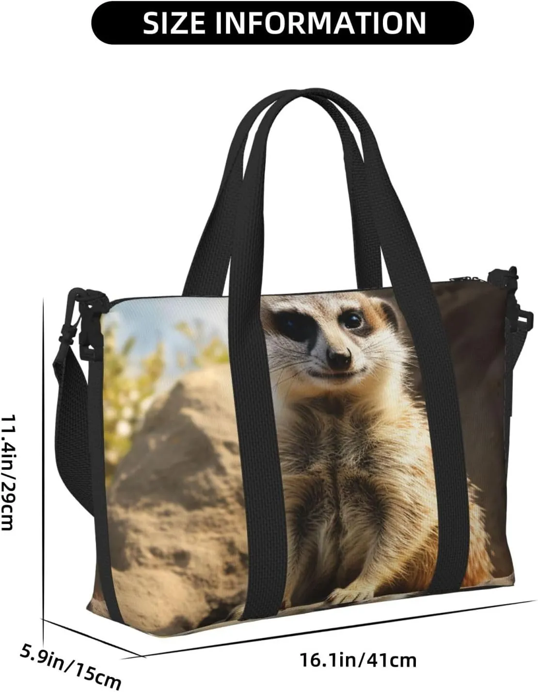 Travel Duffle Bag Weekender Bags for Men Women Adjustable Large Capacity Weekender Overnight Bag Carry On Tote Bags Waterproof Sport Gym Bag for Travel Yoga, Meerkat Animal, One Size