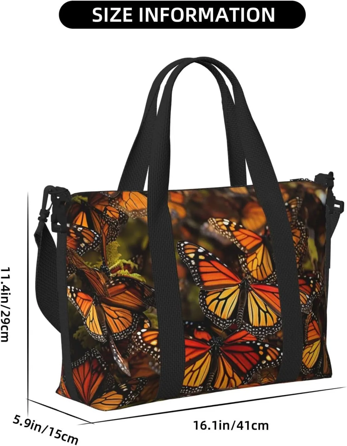 Travel Duffle Bag Weekender Bags for Men Women Adjustable Large Capacity Weekender Overnight Bag Carry On Tote Bags Waterproof Sport Gym Bag for Travel Yoga, Monarch Butterflies, One Size