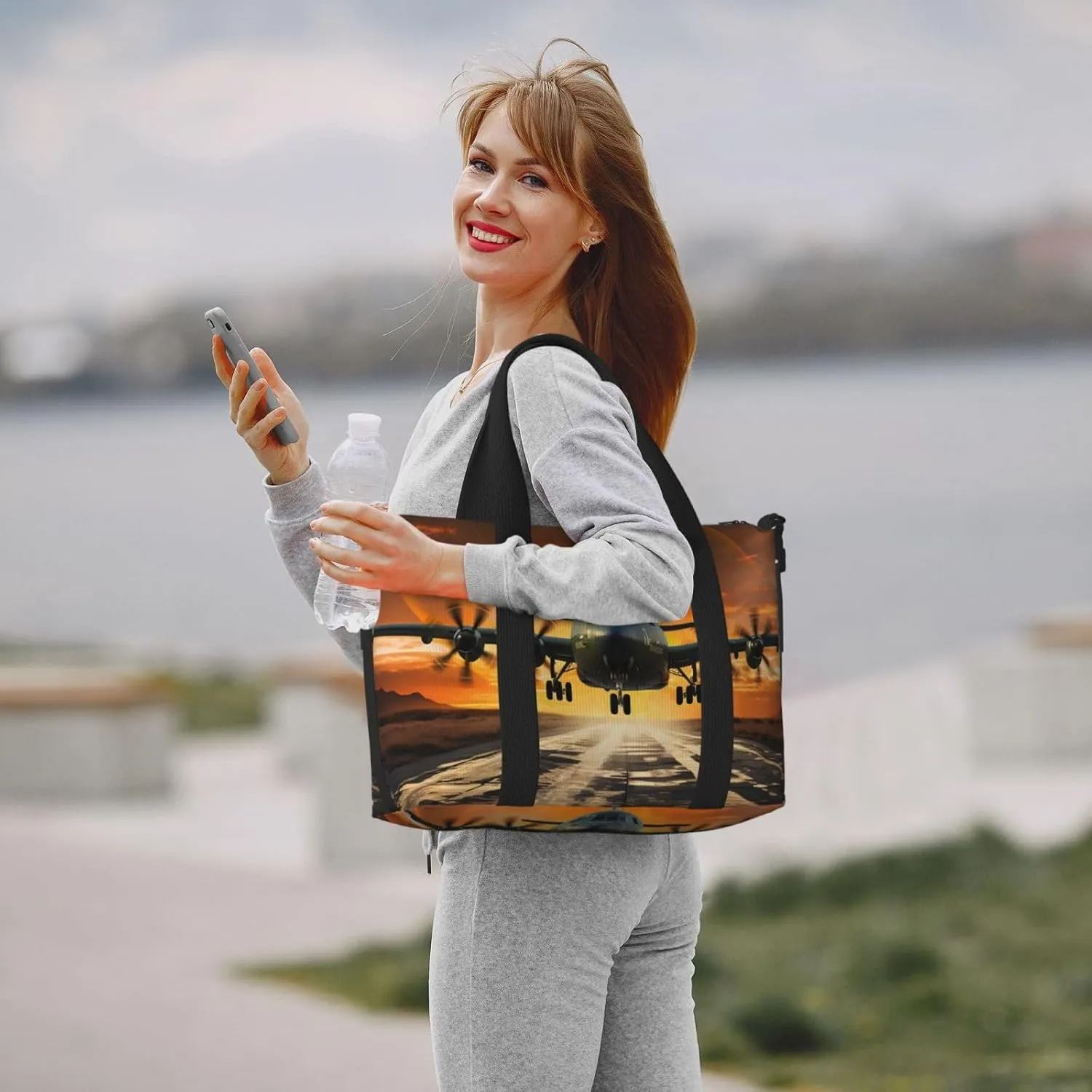 Travel Duffle Bag Weekender Bags for Men Women Adjustable Large Capacity Weekender Overnight Bag Carry On Tote Bags Waterproof Sport Gym Bag for Travel Yoga, Plane Landing on Runways, One Size