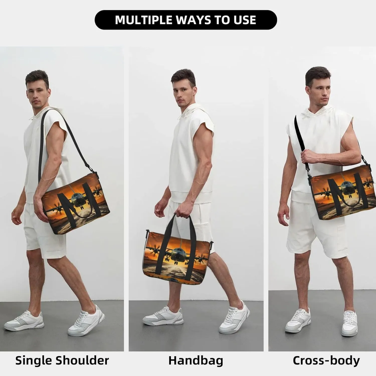 Travel Duffle Bag Weekender Bags for Men Women Adjustable Large Capacity Weekender Overnight Bag Carry On Tote Bags Waterproof Sport Gym Bag for Travel Yoga, Plane Landing on Runways, One Size