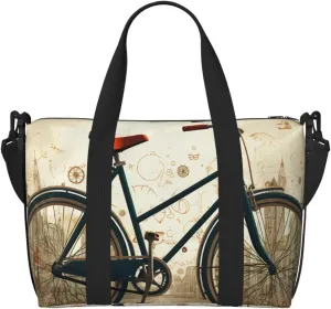 Travel Duffle Bag Weekender Bags for Men Women Adjustable Large Capacity Weekender Overnight Bag Carry On Tote Bags Waterproof Sport Gym Bag for Travel Yoga, Retro Bicycle, One Size