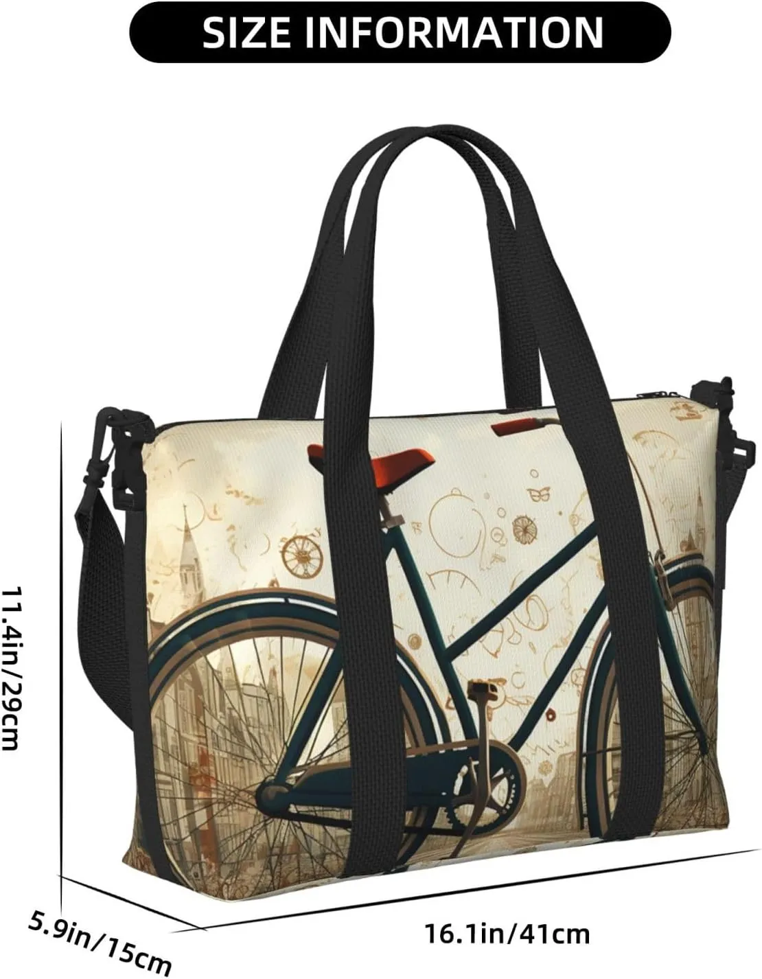 Travel Duffle Bag Weekender Bags for Men Women Adjustable Large Capacity Weekender Overnight Bag Carry On Tote Bags Waterproof Sport Gym Bag for Travel Yoga, Retro Bicycle, One Size