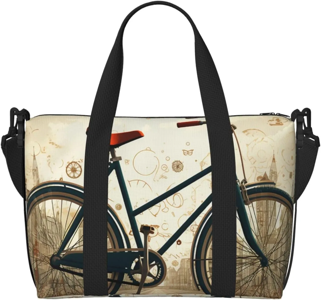Travel Duffle Bag Weekender Bags for Men Women Adjustable Large Capacity Weekender Overnight Bag Carry On Tote Bags Waterproof Sport Gym Bag for Travel Yoga, Retro Bicycle, One Size