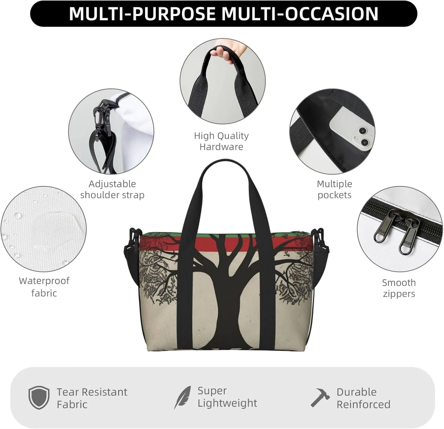 Travel Duffle Bag Weekender Bags for Men Women Adjustable Large Capacity Weekender Overnight Bag Carry On Tote Bags Waterproof Sport Gym Bag for Travel Yoga, Tree Palestinian Flag, One Size