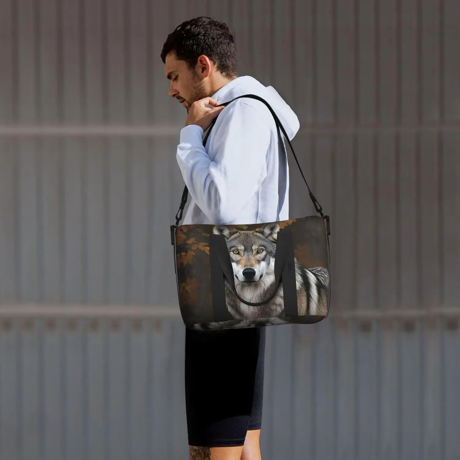Travel Duffle Bag Weekender Bags for Men Women Adjustable Large Capacity Weekender Overnight Bag Carry On Tote Bags Waterproof Sport Gym Bag for Travel Yoga, Wild Wild Gray Wolf, One Size